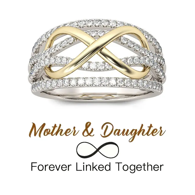 Female Rings - Mother-Daughter Forever Linked Copper Rings with 12mm/0.47in High Faceted CZs, Fashion Jewelry for Christmas, Graduation, Thanksgiving, Everyday Wear, Mother's Day Gift
