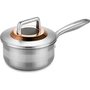 1 Quart Stainless Steel Saucepan with Lid, 6 Inch Hybrid Nonstick Sauce Pan,Small Cooking Pots, PFOA PTFE Free,Stay-Cool Handle, Dishwasher-Friendly, Oven-Safe,Compatible with  Cooktops