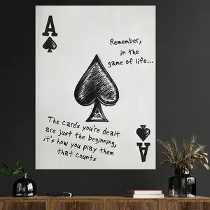 New 2D Flat, 1pc Decorative Painting Modern Retro, Vintage Wall Art, Artwork, Poker Ace and Quote Wall Art, Black and White Design, Home Decoration with Inspirational Message, Poker Room Decoration Frameless Poster, Canvas Print, Gift for