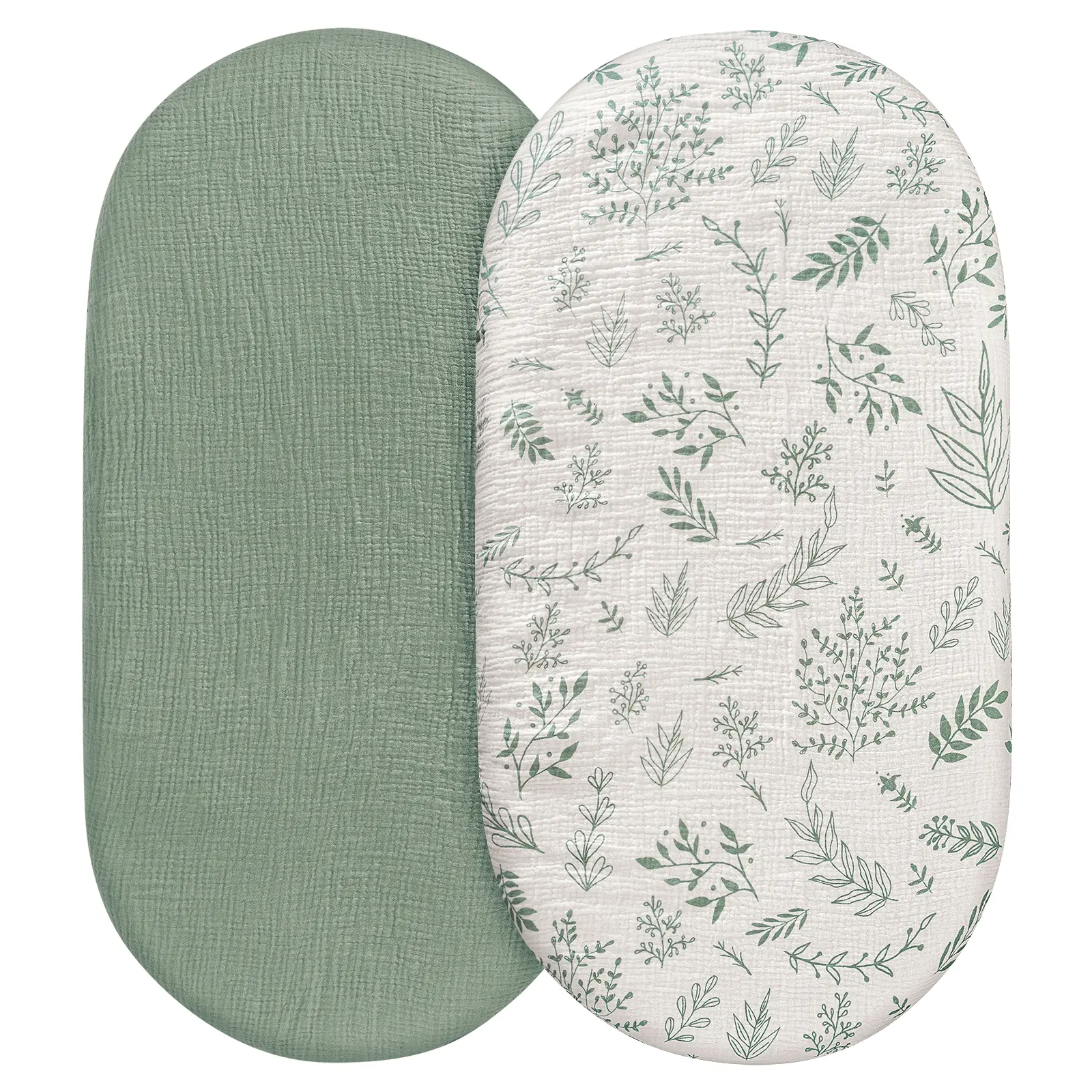 Muslin Bassinet Fitted Sheets, 2 Pack for Baby Boy and Girl, Soft Breathable Stretchy Baby Pad/Mattress Sheet Set, Universal Fit for Hourglass Oval an