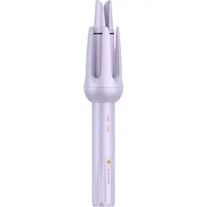 Automatic Rotating Curling Iron for Long Hair - Cordless 1 inch Hair Curler Iron for Beach Waves & Loose Curls,Automatic Shut-Off, Anti-Scald, Anti-Tangle Rotating Curling Wand (Purple)