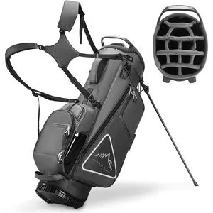 UNIHIMAL 14-Way Golf Stand Bag, Full Length Premium PU Leather Golf Bag with Plush Top, Magnetic Pocket, Dual Strap and Rain Cover for Men