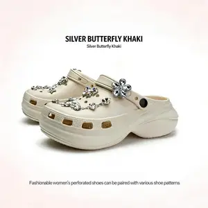 Beach Home Sandal Silver Butterfly Rhinestone Platform Clogs - Comfortable All-Day Wear Non-Slip Shoes for Her Teen Girls | Trending Gift Idea fly knit pio shoe