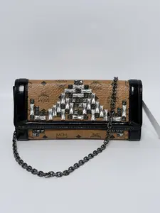 Pre-owned MCM leather Shoulder Bags Visetos Crystal Studded Flap Shoulder Bag ZS003MCM