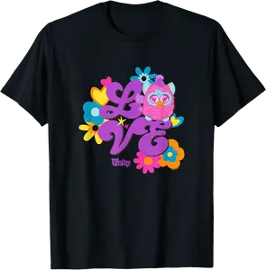 Furby Groovy Vintage Love 70's Rainbow Floral Purple Logo T-Shirt - Feliciabr Shop 94B0CVZDFGXM