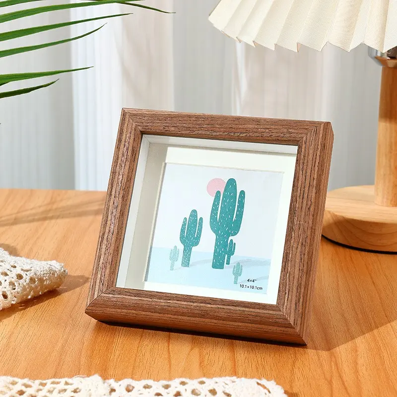 Mini Cute Frame, 4x4 Inch Small Wooden Picture Frame, Desktop Decorative Frame, Wood Home Decoration, 1 Piece
