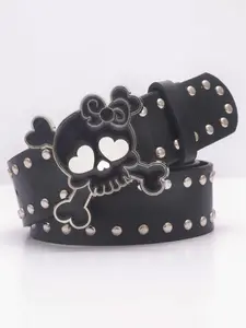 Skull Design Pu Leather Belt, Punk Style Rivet Decorated Belt for Women & Men, Fashion Belt for Party, Daily Clothing Decor, Exquisite Belt for Birthday Gift