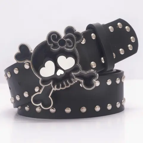 Skull Design Pu Leather Belt, Punk Style Rivet Decorated Belt with Studded Belt Buckle for Women & Men, Fashion Belt for Party, Daily Clothing Decor, Exquisite Belt for Birthday Gift, Stylish Belts, Decorative Belt