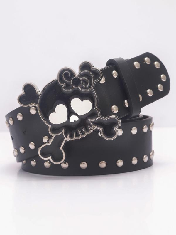 Skull Design Pu Leather Belt, Punk Style Rivet Decorated Belt for Women & Men, Fashion Belt for Party, Daily Clothing Decor, Exquisite Belt for Birthday Gift