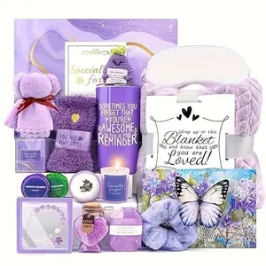 16pcs Lavender Spa Gift Set for Women Scented Candles, Bath Essentials, Plush Towel & Socks, Inspirational Cards & Gift Box Body Care Comfort Skin Repair Skincare Cosmetic Aroma