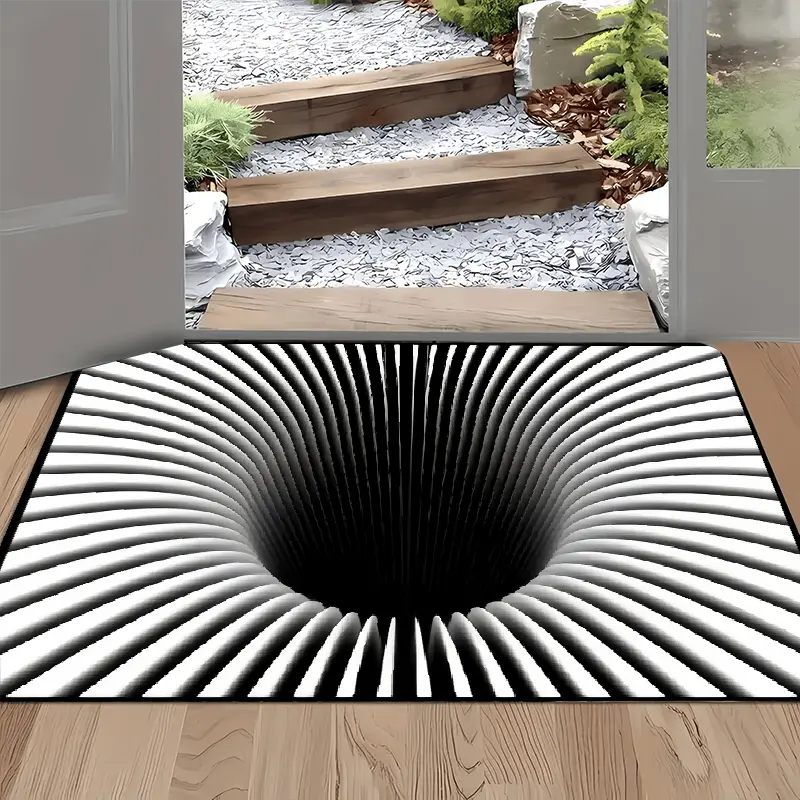 3D Optical Illusion Door Mat, Deep Hole Floor Rug, Black White 3D Hole Illusion Flannel Mat, Soft Absorbent Non Slip Entryway Rug for Front Door Bathroom Kitchen Home Decor, 16×24in / 20×31in / 24×36in