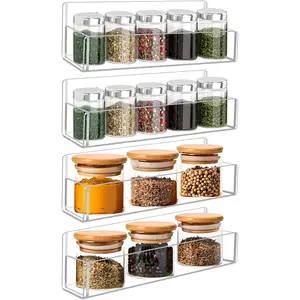 9 Inch Wall Mount Clear Spice Shelf Storage Holder, 4 Pack Hanging Seasoning Rack Organizer for Cabinet Door Cupboard or Wall Kitchen (Adhesive or Screw)