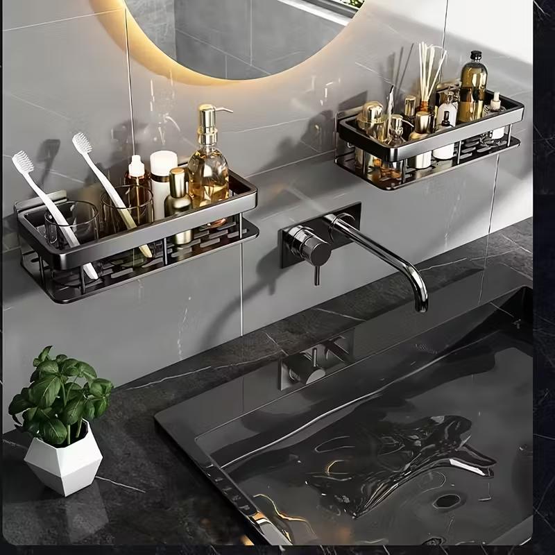 Shower Caddy, Adhesive Shower Shelves, No Drill Wall Mount Rustproof Premium Organizer for Bathroom, Kitchen, Black