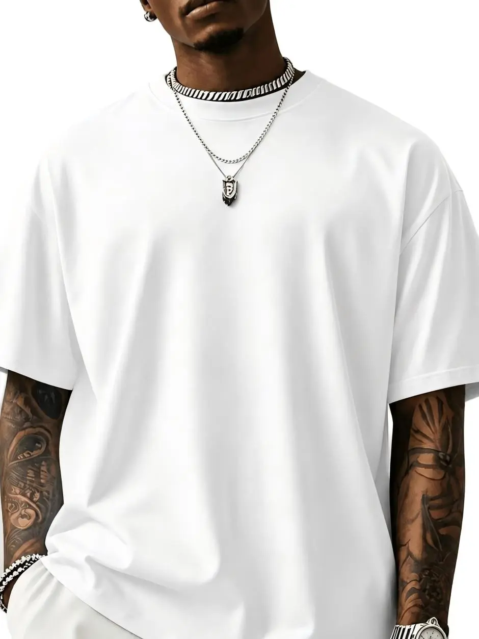 Men's Heavyweight Cotton T-Shirt, Classic Plain Short-Sleeve with an Oversized Drop-Shoulder Fit and Reinforced Hem, Breathable for Streetwear, Shortsleeve, Layer, Day, Dress, Basic, Drape, Tee, Casual, Soft, Stylish, Fabric, Menswear