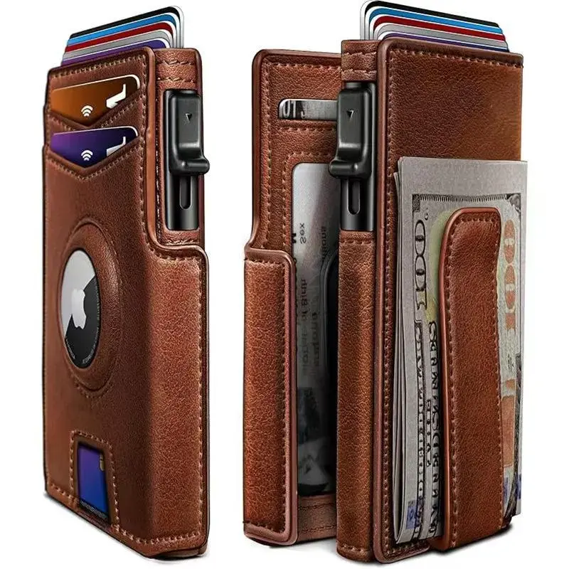 Bi-fold Men's Wallet, Slim Genuine Leather Minimalist Design with RFID Blocking, ID Window & Credit Card Slots, Bi-Fold Men's Wallets, Black Leather Bound Men's Wallets