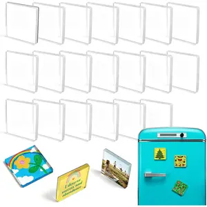 20 Pack 2"x2"x0.16" Clear Acrylic DIY Fridge Magnets Set with Adhesive Backing Square Magnetic Photo Frames for Crafts Kitchen Classroom Party Office Decoration