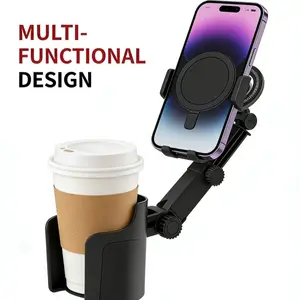 Universal Magnetic Cup Holder with 360° Rotation and Retractable Arm, Stable Design