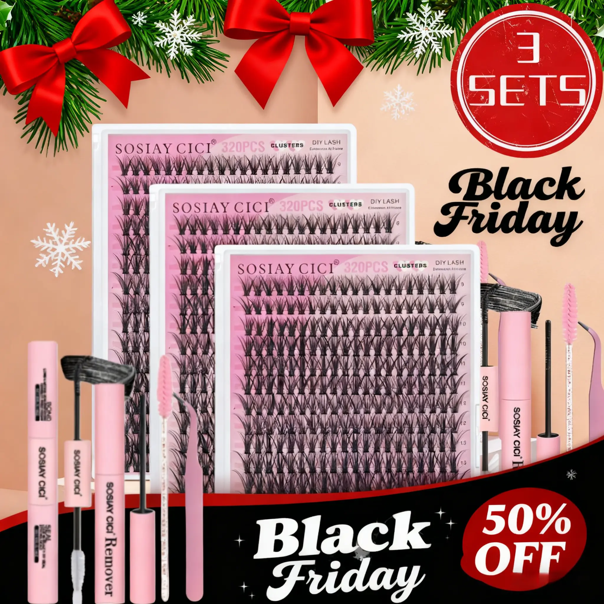 DIY Lash Extension Kit Waterproof 320Pcs Lash Clusters Kit with Lash Bond & Seal, Eyelash Remover, Applicator, Brush for Beginner Practice Makeup Cosmetic DIY at Home
