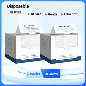 Feel Cosy Disposable Face Towels –  2 PACK | 100 Count | Ultra Soft, Chemical-Free, For Sensi tive Skin, Facial Dry Wipe for Skin Care & Makeup Removal, Large Size Thickened Facial Towe  Cosmetic