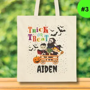 Personalized Halloween Tote Bag, Trick or Treat Bag Personalized, Halloween Bags, Halloween Gift Canvas Tote Bag for Trick or Treat