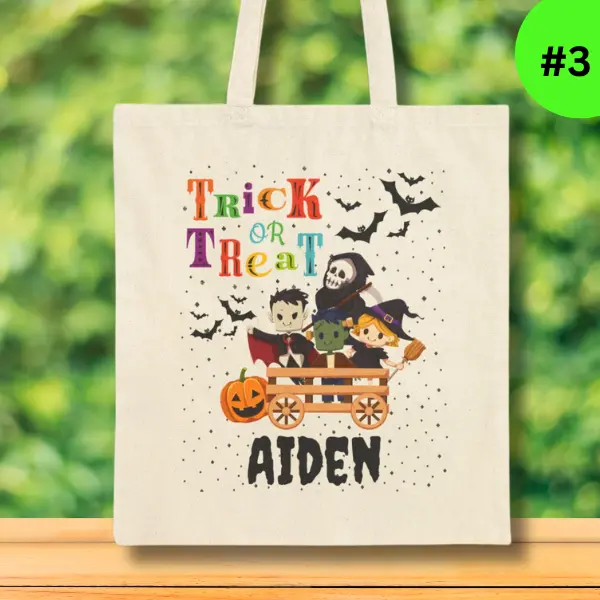 Personalized Halloween Tote Bag, Trick or Treat Bag Personalized, Halloween Bags, Halloween Gift Canvas Tote Bag for Trick or Treat
