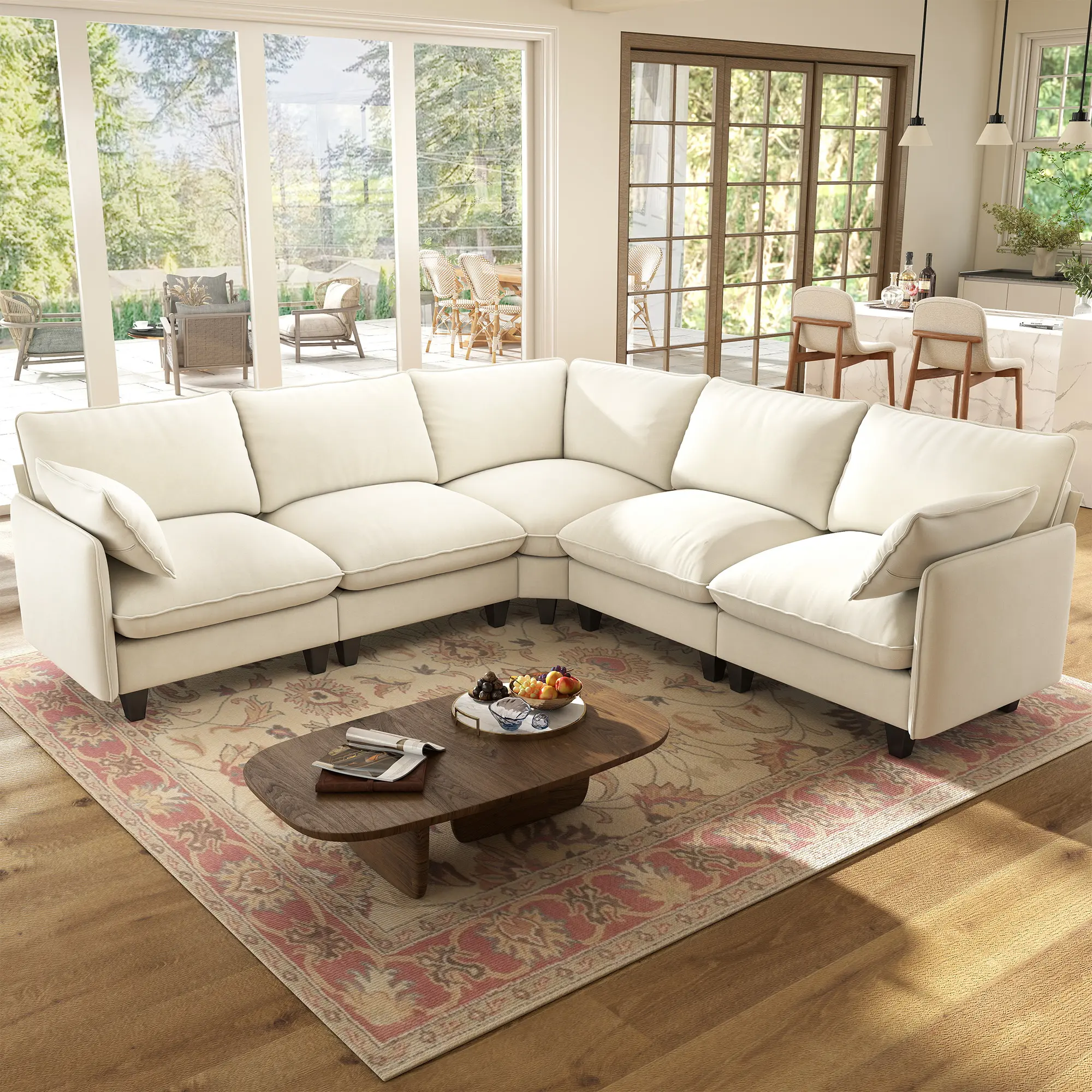 GuroMagicSofa 71-105" Modular Sectional Sofa with Movable Ottoman, L-Shaped Deep Seat Cloud Couch for the Living Room, 3-Seat, Beige comfort furniture