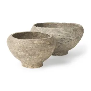 Sonu Gray Paper Mache Half-Pot Bowls - Set of 2