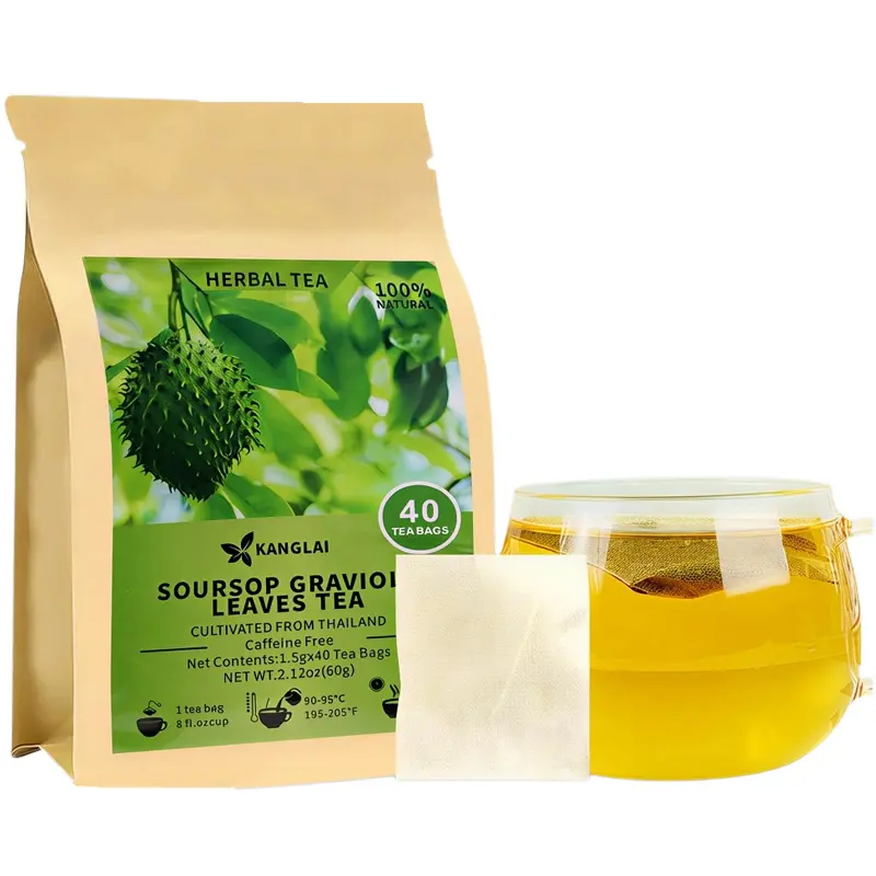 KANGLAI Premium Natural Graviola Soursop Dried Leaves Tea Bags, 40-Count Herbal Beverage, Sugar-Free, High-Fiber, Non-GMO, Caffeine-Free, Aids Digestion & Supports Healthy Skin