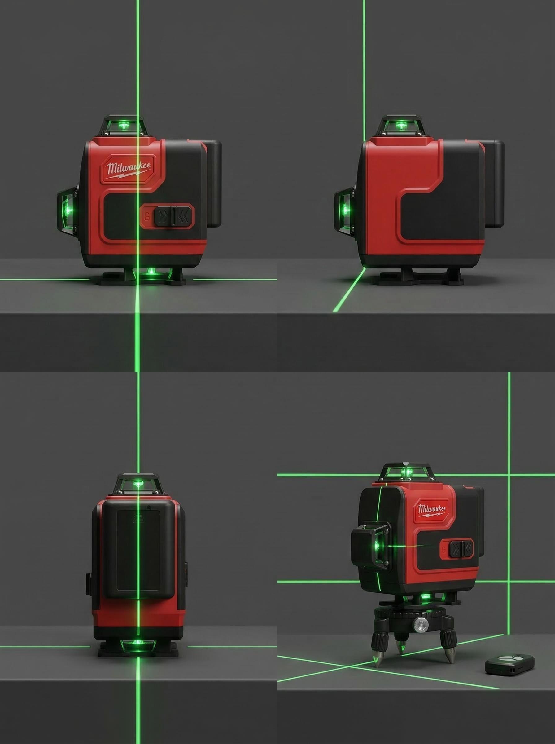 Milwaukee 16 Line Laser Level For Construction Layout And Interior Installation Measuring Tool ±0.3mm Accuracy Long Runtime Dual Power Supply