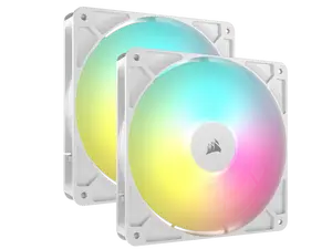 CORSAIR RS140 ARGB PWM 140mm Fans Dual Pack - White - Simplified Control - Daisy-Chain 4-Pin PWM and +5V ARGB Connections - Concentrated AirGuide Cooling - Magnetic Dome Bearing