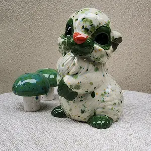 Ceramic Bunny with mushrooms Handmade