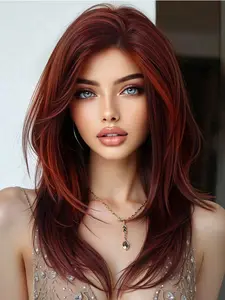 Charming Wine 28 Inch Wig with Bangs, Gorgeous Long Curly Synthetic Hair for All Occasions, High Temperature Fiber Medium Length Wig, Heat Resistant Wigs