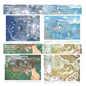Free Tweezers 4-Pack DIY 3D Stacking Miniature Scene Stickers Set: Starlight Crescents, Azure Isle of Clouds, Secret Trail, Snowfall Winter Peace - Cute Kawaii Large Size Landscape Stickers for Journaling, Scrapbooking, DIY Crafts & Planner Decoration