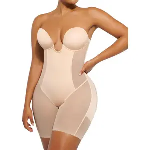 Strapless Shapewear for Women Deep Plunge Corset Tummy Control Backless Bodysuit Mid Thigh Full Body Shaper