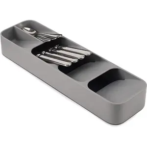 Compact Utensil Organizer For Kitchen Drawer Silverware, Flatware Tray, Small, Grey