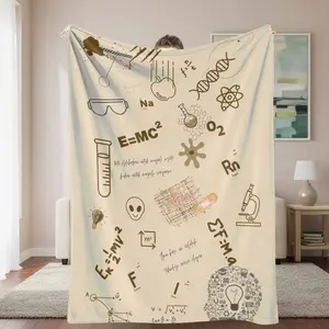 Scientific Flannel Blanket Physics Chemistry Formula Elements Super Soft Cozy Lightweight Breathable Warmth Perfect for Science Classroom Decor Laboratory Bedding Dormitory Study University Library Graduation Gift Gift for Teacher.
