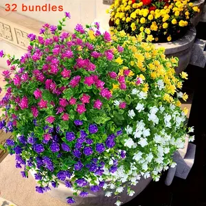 32-Piece Realistic Artificial Flowers, UV-Resistant Plastic Floral Decor, Ideal for Home, Wedding, Indoor & Outdoor Decoration