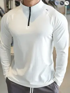 Men's Lightweight Half-Zip Long Sleeve Shirt, Casual Fit, Soft Breathable Fabric, Ideal for Gym, Hiking, Fishing, Outdoor Activities, Athletic Sports Clothing