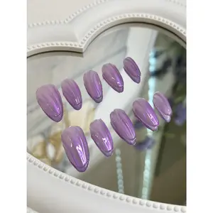 Bedazzled Nail Art Kit, Handmade Acrylic Press-On Nails with Glitter Base, French Tip, Glossy Natural Finish for Date Night