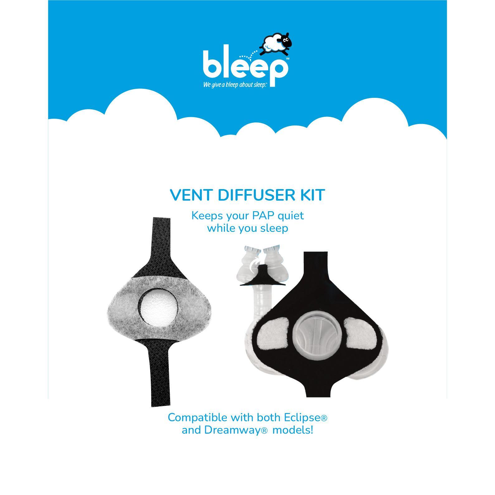 Bleep Eclipse & DreamWay Vent Diffuser Replacement Kit – Quiet PAP Mask Velcro Strap + 3 White Exhaust Filters for Eclipse & DreamWay Frames, 1 Kit Bleep Eclipse & DreamWay Vent Diffuser Replacement Kit – Quiet PAP Mask Velcro Strap + 3 White Exhaust Filters for Eclipse & DreamWay Frames, 1 Kit