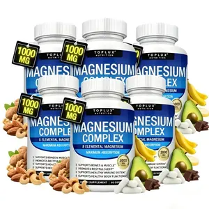 （Flash Sale 6 bottles）TopLux Nutrition Magnesium Complex 1000mg 90 Capsules 7 Elemental Sources Men Women Bone Muscle Sleep Immune Support Nature Decent Fitness Dietary Supplement Malate Taurate Chelated for