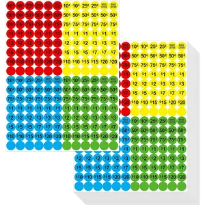 3840 PCs Prepriced Pricing Stickers for Garage Sale Flea Market in Bright Colors (Yellow/Red/Green/Cyan) 3/4" Diameter