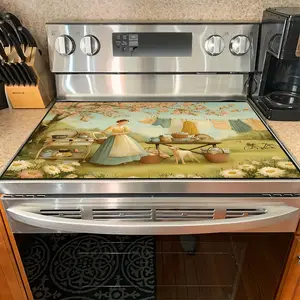 1PC heat insulation pad Idyllic Farm Life Scene Felt Heat Resistant Mat - Non-Slip Washable Dust-Proof Kitchen Home Decor Pad for Stove, Table, Washer, Fridge, Bathroom & Appliances
