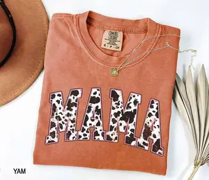 Comfort Colors Mama Pink Cow Western T-shirt, Western Mama T-shirt, Retro Mama Varsity Tee, Gift For Mothers Day, Women's T-shirt
