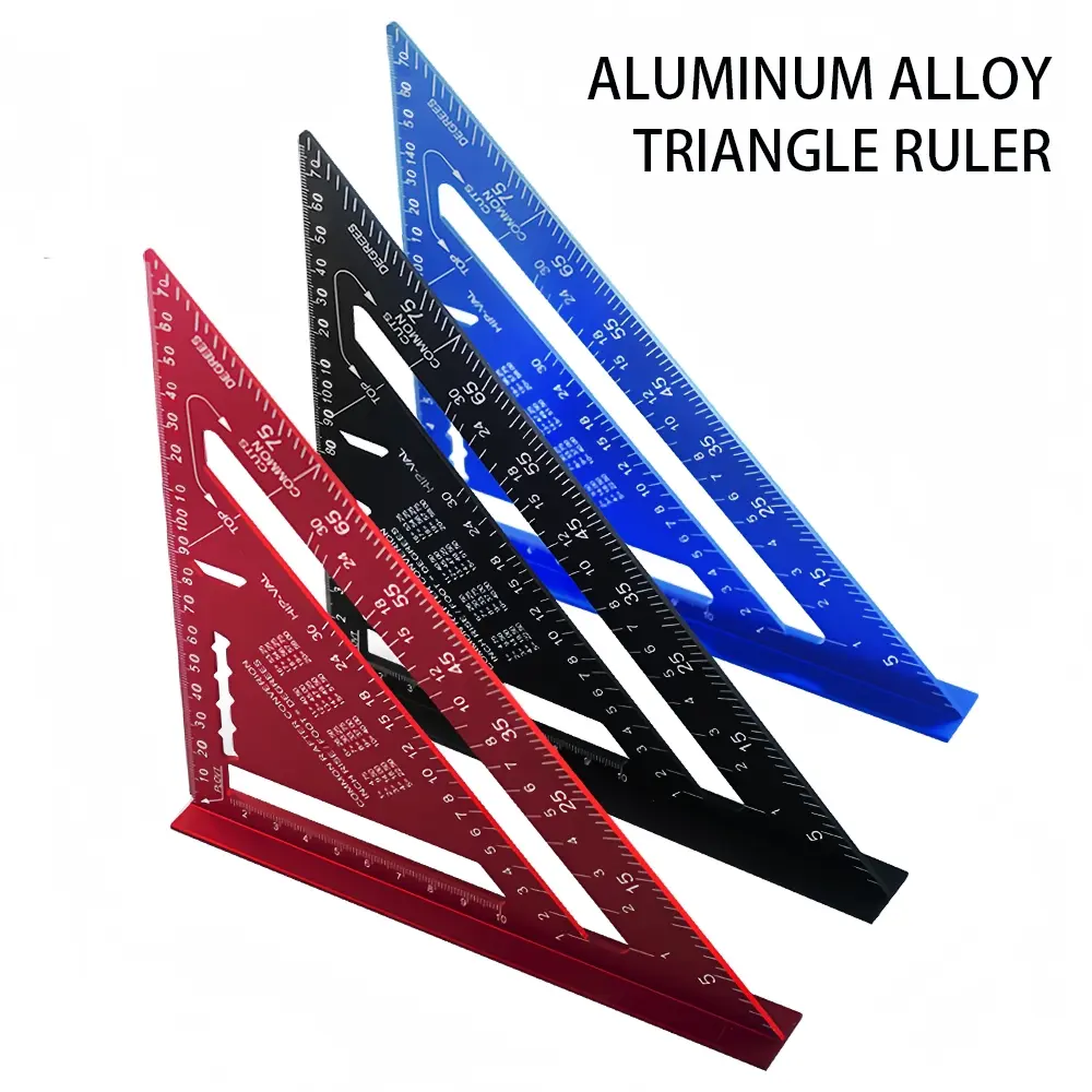 7 Inch Metric Triangular Ruler Aluminum Alloy High Precision Measurements with 90° & 45° Angles Linear Measurement for Woodworking, Carpentry, Metalwork, Roofing, Drawing Measuring Tool