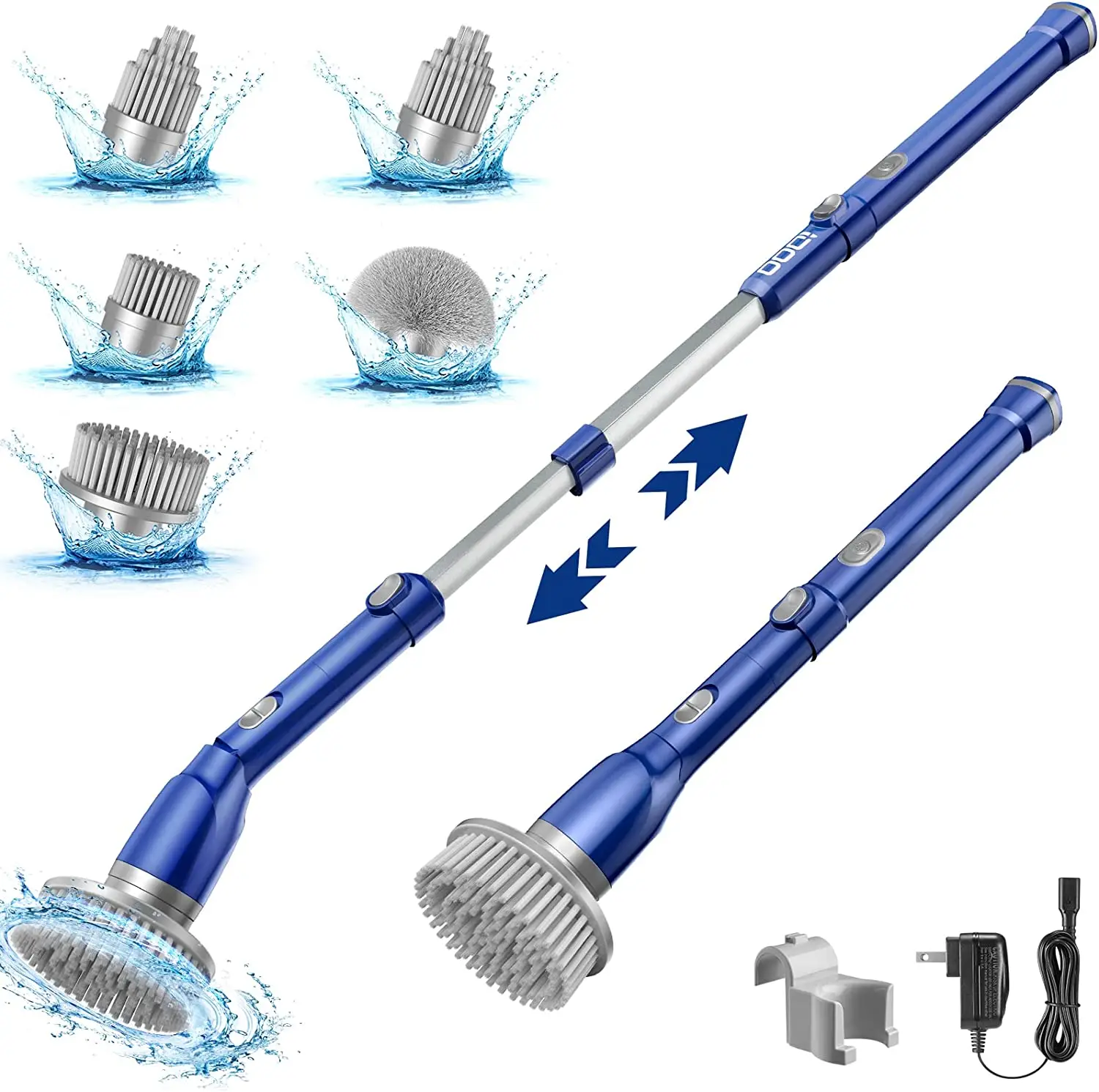 iDOO Cordless Electric Spin Scrubber with 5 Brush Heads, Adjustable Handle Power Cleaner Brush with 435 RPM High-Speed Rotations, for Bathroom, Batht