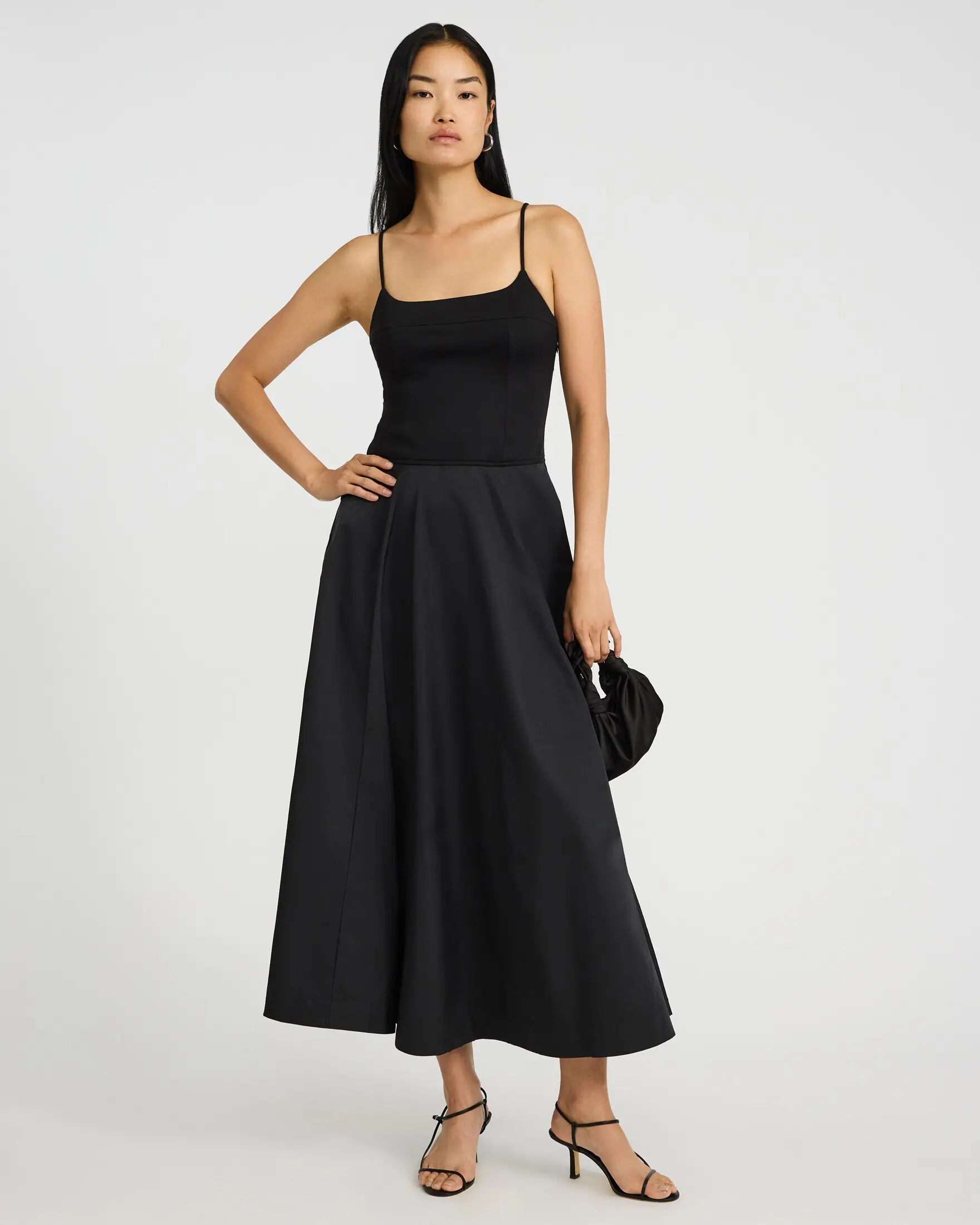 Express Women's Square Neck Maxi Dress, a Versatile Drop Waist Style with Mixed Media Fabric and Adjustable Straps