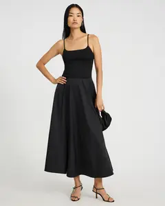 Express Mixed Media Square Neck Drop Waist Maxi Dress