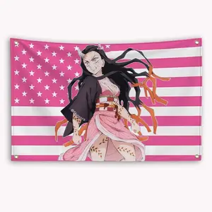 Nezuko Kamado American Flag Anime Demon Slayer: Kimetsu No Yaiba Banner Outdoor Decor Decoration Garage Flags Tapestry Flag