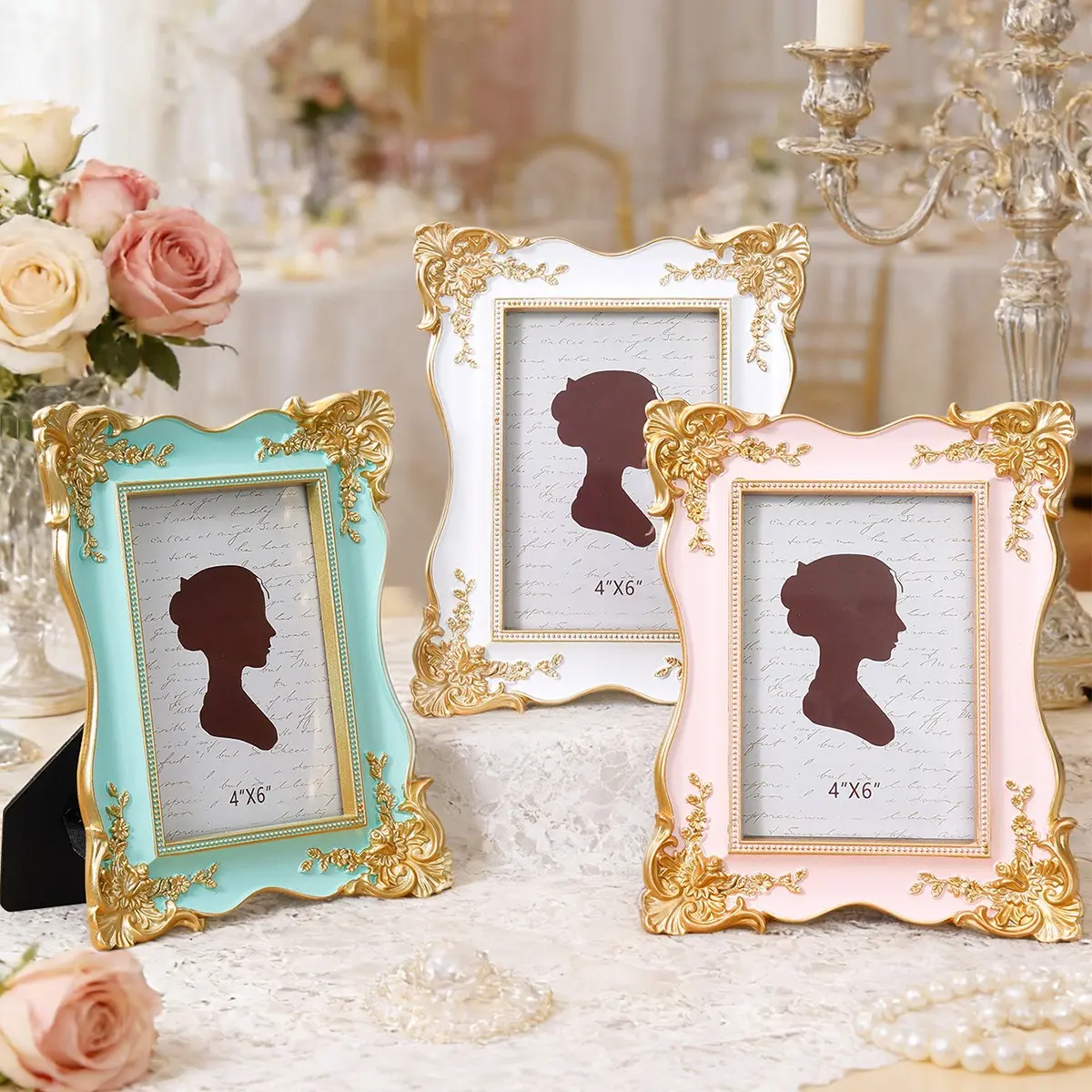 European Style 3D Pattern Photo Frame, Classic Rectangular Frame, Wedding Decoration, Home Desktop Display, Multi-Color Options, Ideal for Anniversary, Bedroom, Office Desk, Picture Frame, Classic Rectangle Frame